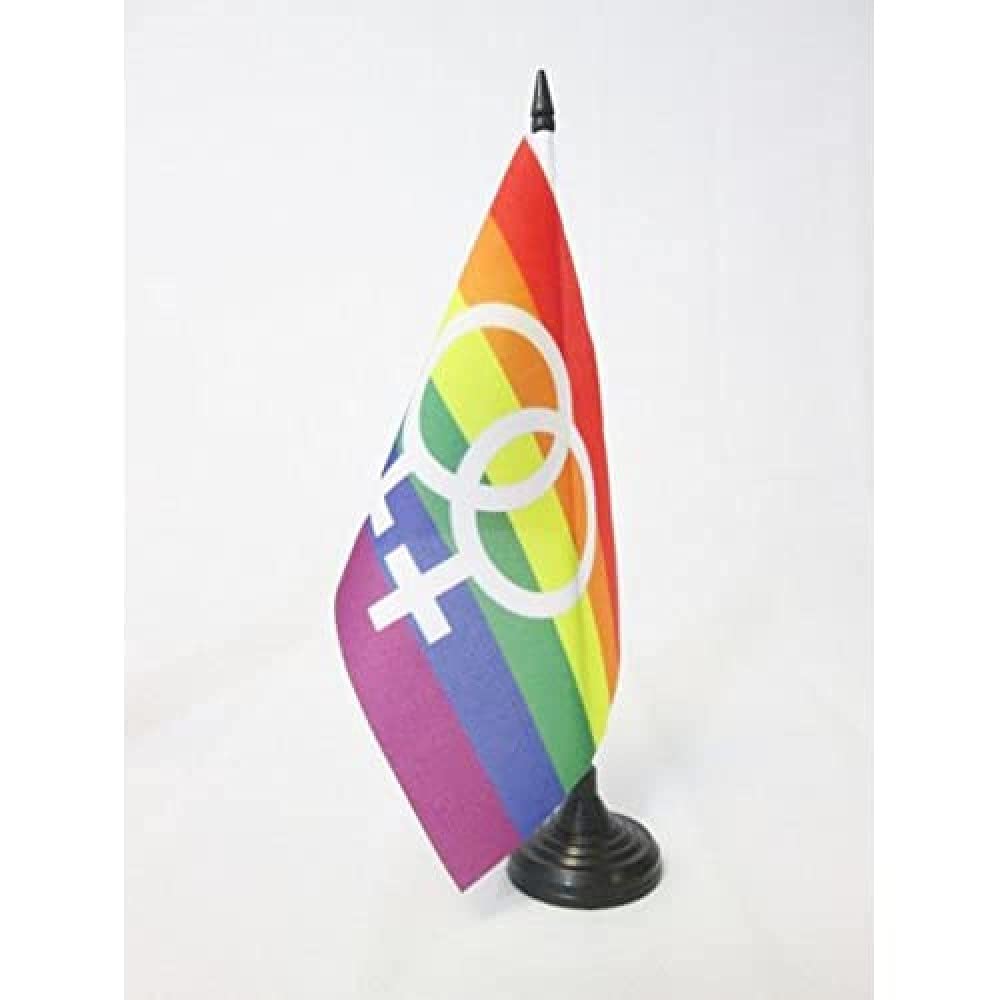 AZ FLAG Rainbow Double Venus Table Flag 5'' x 8'' - Lesbian Pride Office Decoration 100% Polyester 21 x 14 cm - Mini Desk Flag with Pole and Black Plastic Base