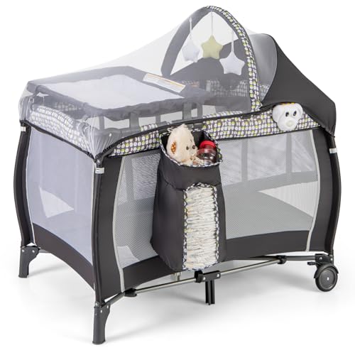 BABY JOY 4 in 1 Pack and Play, Portable Baby Playard with Bassinet, Adjustable…