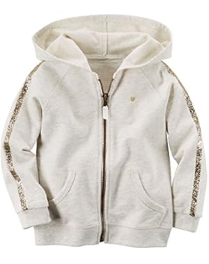 Girl Glitter Trim French Terry Hoodie; Grey