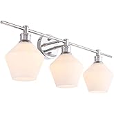 Living District Gene Industrial Mid-Century Modern 3 Light Entryway and Bathroom Wall Sconce in Chrome and Frosted White Glas