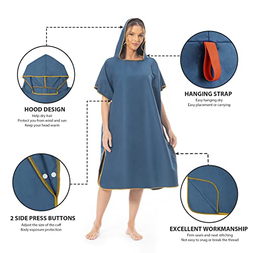 MOKANI Surf Poncho Changing Aid Beach for Women Men Adults Teenagers Ultralight and Quick Drying Bath Poncho Towel Poncho Made of Microfibre Also as Changing Aid Beach (Dark Blue)