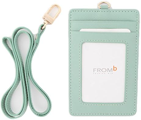 FromBi Macaron Slim Cowhide Leather Card Holder Wallet with Neck Strap (Sky Blue)
