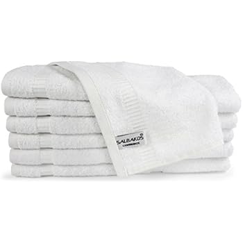 SALBAKOS Turkish Cotton Hotel & Spa Washcloths, 13 by 13 Inch, Pack of 12, White