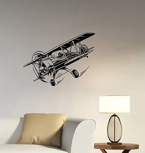 Flying Airplane Biplane Wall Decal Transport Aviation Vinyl