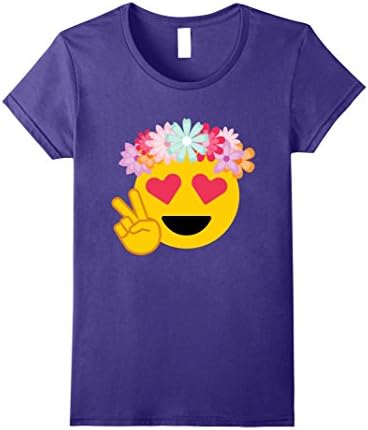 Womens Hippy Peace Heart Eyes Emoji Flower Crown T Shirt Costume Large Purple