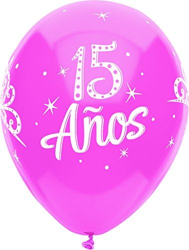 12" Round Printed Latex Balloons 15 Anos, 6-Count,Assorted Colors