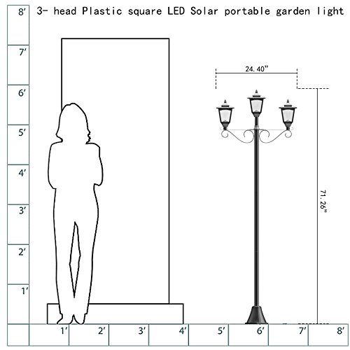 Kanstar 72" Street Vintage Outdoor Garden Triple Solar Lamp Post Light Lawn - Adjustable