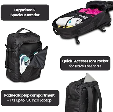 Mochila FREEWAY, Preta - Negócios, Trabalho, Diário, Viagens, Mochila Escolar, para homens, mulheres e adolescentes - Bolso frontal - Mochila de viagem