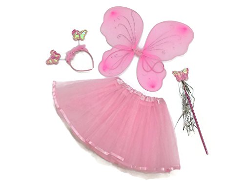 Rush Dance Pink Ballerina Butterfly Princess Fairy- Wings, Wand, Headband & Tutu