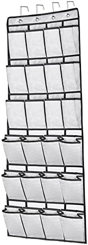 24 Large Pockets Hanging Over the Door Shoe Organizers with 4 Steel Over the Door Hooks (Grey)
