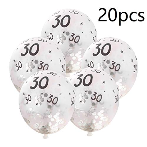 20pcs 30th Party Balloons Confetti Balloons Number Balloons for Birthday Party Wedding Anniversary Ceremony Decoration - Silver - Thumbnail 5