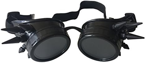 Spiked Retro Cyber Goggles Steampunk Welding Goth Cosplay Vintage Goggles Rustic (Black)