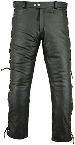 RIDEX Mens Motorbike Biker Motorcycle Leather Trouser Side Laces