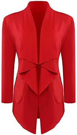 Womens Long Sleeve Open Front Fleece Cardigan Coat (X-Large, Red)