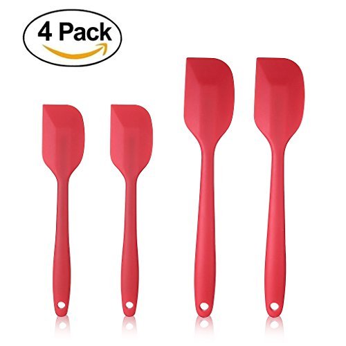 Silicone Spatula Set,Wik Suang 4-piece 600ºF Heat-Resistant Silicone Spatulas & Baking Spoon ,Safe Soft And Non-stick Flexible Rubber Spatulas (Red)
