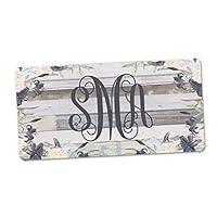 Western Boho Floral Personalized Monogram Aluminum License Plate and Grey Faux Barn Wood Background