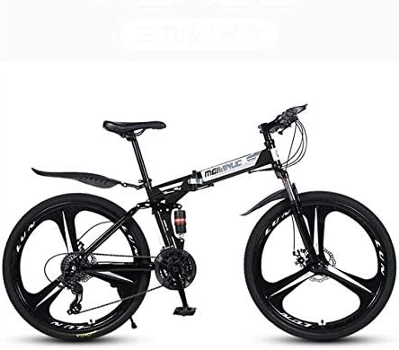 GASLIKE Mountain Bike for Adults, Folding Bicycle High Carbon Steel Frame, Full Suspension MTB Bikes, Double Disc Brake, PVC Pedals
