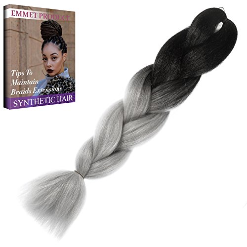 Emmet Jombo Braiding Synthetic Hair 100g/pc 24" Long Kanekalon African Braids Hair Extension, with Hair Care Ebook (Ombre Color 10)