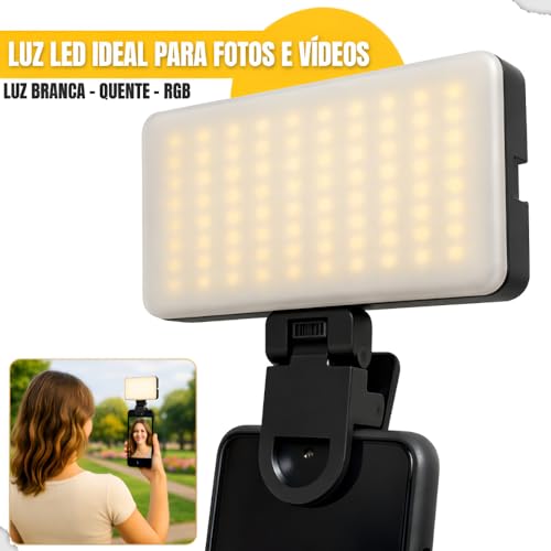Luz de selfie para Vídeo com Presilha perfeito para Celular, Computador, Portátil, Recarregável USB, para Fotografia, Selfie, Videoconferência, Led premium