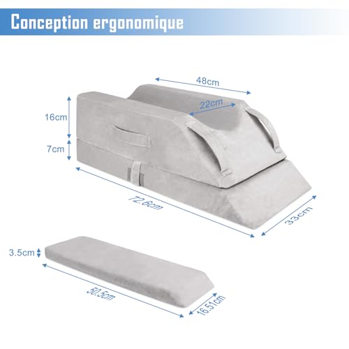 Leg Raise Cushions, Adjustable in 4 Heights, Ideal for After Surgery, Injuries or Relaxation, Orthopaedic Memory Foam, with 3 Handles and a Removable Insert, Washable Velvet Cover
