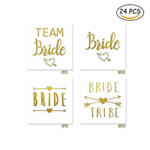 Bride Tribe Temporary Tattoo, Metallic Gold Flash Tattoo for Bachelorette Party, Bridesmaid Wedding Tattoo, Hen Party Flash Ink, 24-Pcs