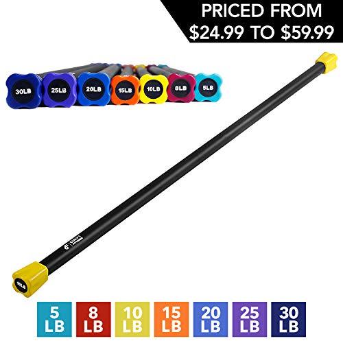 Day 1 Fitness Weighted Workout Bar with Rubber Padding, 7 Size and