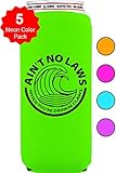 5 NO LAWS DRINKING CLAWS Slim Can Spiked Seltzer Koozie Sleeve Mulicolor Party Pack - Fits White Claw Truly Henrys Michelob Ultra Red Bull - Neoprene Thermo Beer Cooler - Coozie Coolie Gift Set
