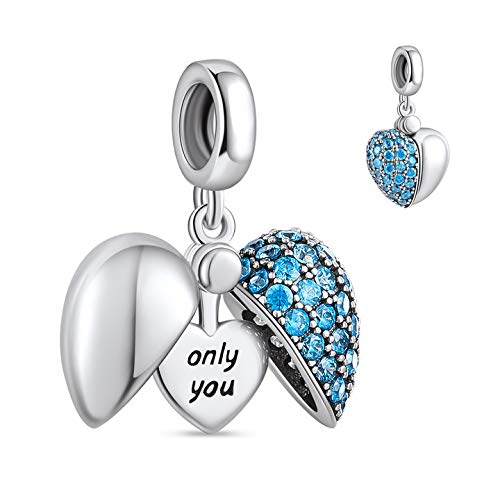 NINGAN Love Heart Charm Engraved Family Collection Beads - Authenic S925 Sterling Silver Bead Charms with Cubic Zirconia Charms Fit Bracelets and Necklaces