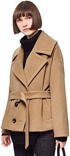 MAGUBA Winter New European Women Camel Loose Large Lapel Double Breasted Wool Coat (M)
