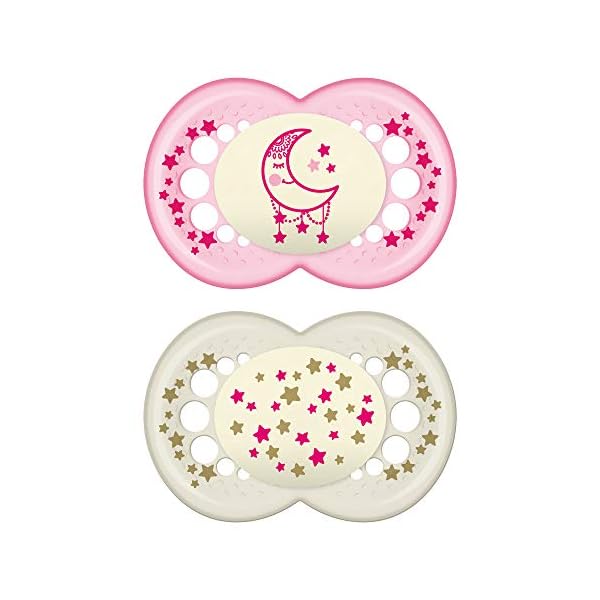 MAM Night Pacifiers (2 Count), MAM Pacifiers 6+ Months, Best Pacifier for Breastfed Babies, Glow in the Dark Pacifier…