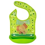 Waterproof Baby Bibs with Removable Silicone Food Catcher for Boys and Girls by KOSTA (Green)