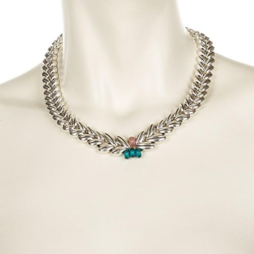 Handmade Silver Wheat Beads Choker Necklace Teal-Pink-Black NE-62 Silver Plated