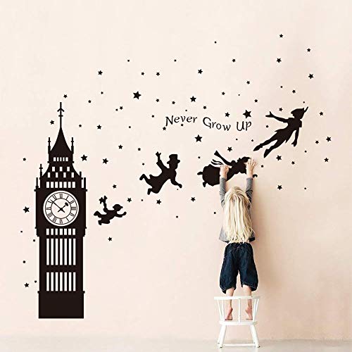 Runtoo Peter Pan Wall Decals Big Ben Clock Never Grow Up Quotes Stars
