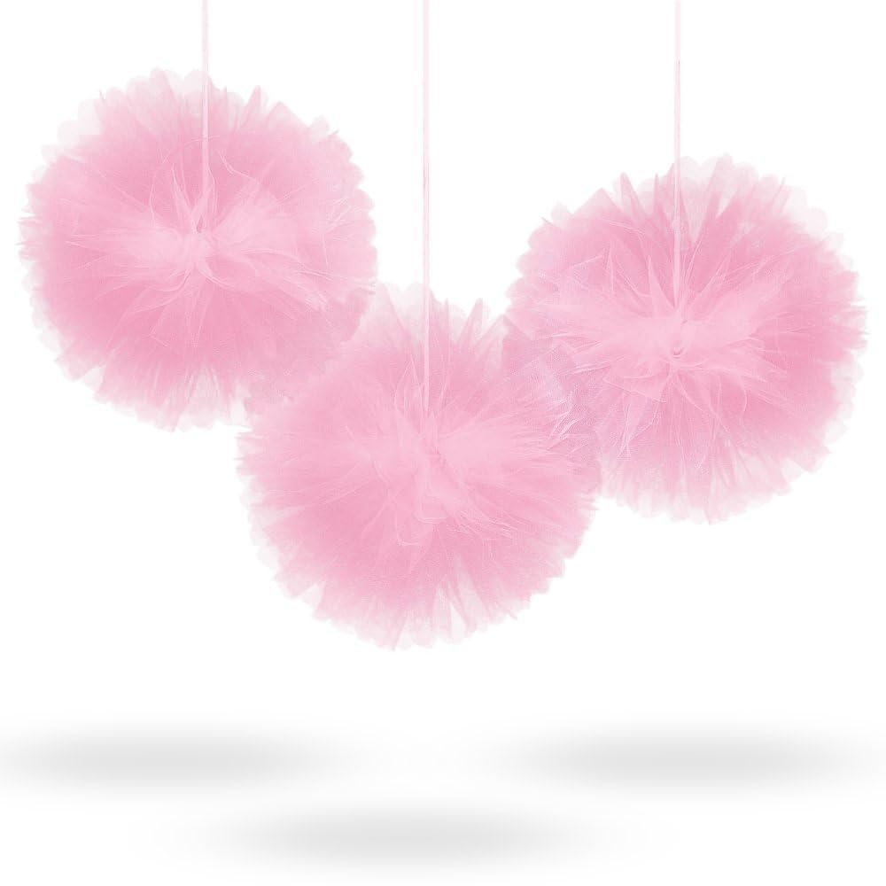 Pink Fluffy Tulle Pom poms - 3 Pcs
