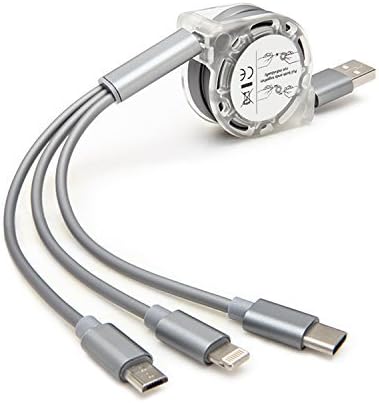 Retractable Lighting Cable,Tangle-free 3 in 1 Multifunctional USB Cable Adapter Connector with Type C/Micro USB/Lightning Cable to USB Charger Compatible with iPhone X, iPhone 8/8 Plus/7/7 Plus/6s/6s