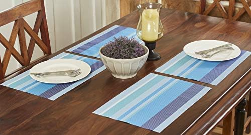 HOMEWARDS® PVC Washable Heat Resistant Dining Table Kitchen Placemats, 45 x 30 cm,Set of 4(Blue Stripes)