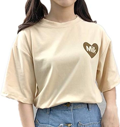HaoKe Women Girls Japanese Kawaii Strawberry Milk Box Graphic T-Shirt Fairy Kei Short Sleeve Pink Gift