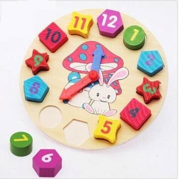 Baby Children Number Geometry Clock Wooden Puzzle Bricks Toy