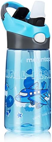 mountop Sports Water Bottle for Kids with Pop-up Straw and Clip Handle, Non-Toxic &amp; Eco-Friendly 0.4L 14 oz(School Boy, Sky Blue, Little Plane)