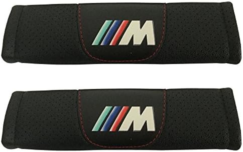 2pcs Set M Power Car Seat Safety Belt Covers Leather Shoulder Pad Accessories Fit for BMW 2-Series BMW 3-Series BMW 3-Series Wagon BMW 4-Series BMW 5-Series BMW 6-Series BMW 7-Series