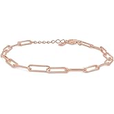 AFFY 7" Length +1" Adjustable Paper Clip Chain Bracelet In 14K Gold Plated 925 Sterling Silver Jewelry For Women