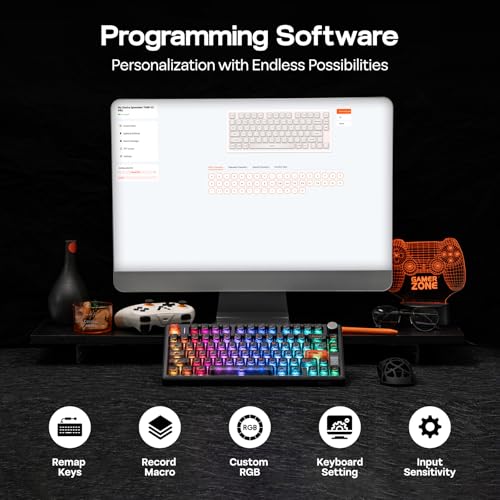 EPOMAKER TH80 V2 PRO Wireless Gaming Keyboard with Screen&Knob, 10000mAh, 2.4Ghz/BT/USB-C, RGB, Hot Swap, Custom Driver, NKRO, PBT Keycap, Mechanical Keyboard for PC/Mac (Black, Sea Salt Silent)