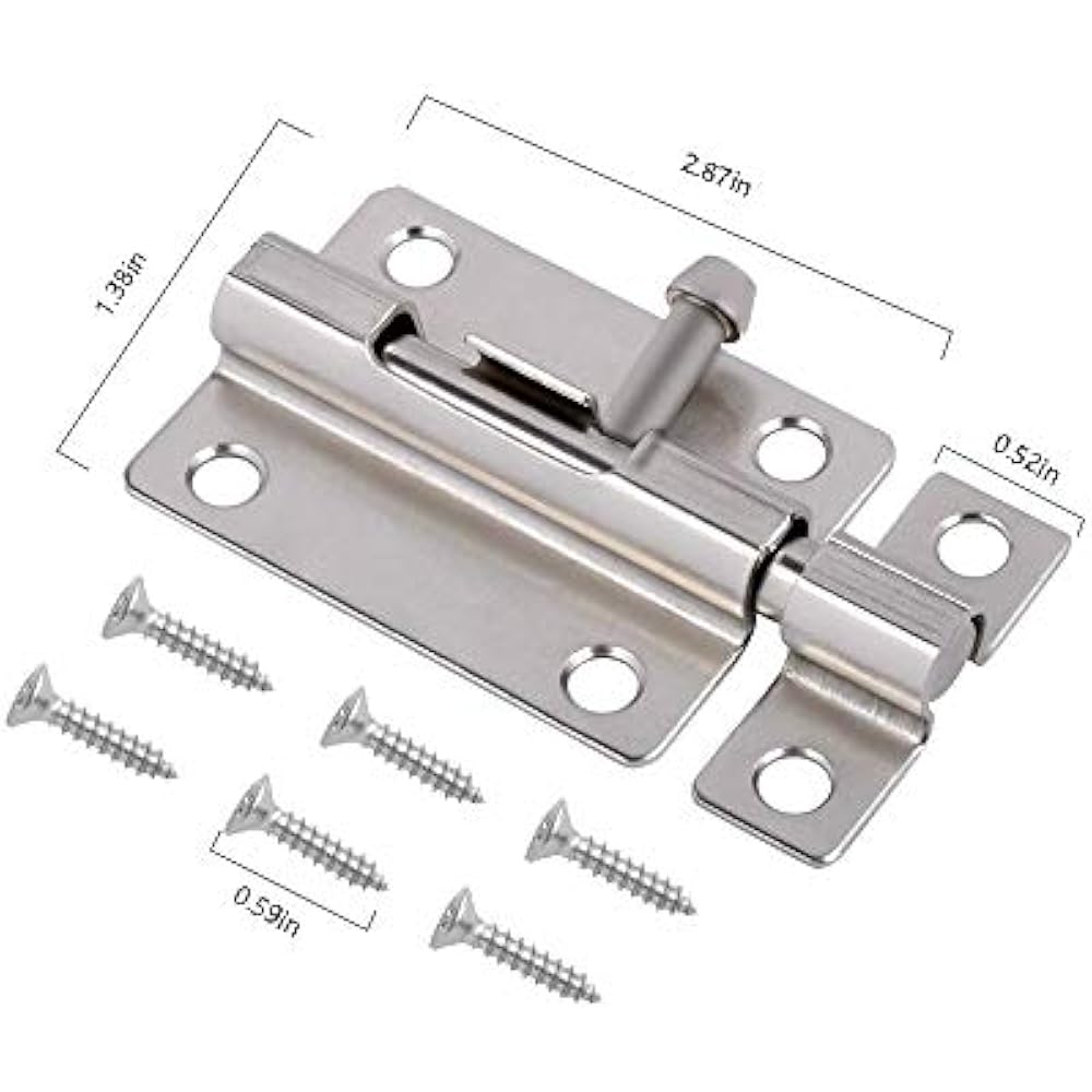 Door Security Slide Latch Lock, 3 Inch Barrel Bolt With Solid Heavy
