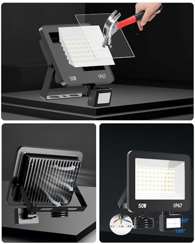 HAPYLUMI Focos LED Exterior con Sensor de Movimiento - 50W 5000LM Proyector LED Exterior 6500K Bianco Frío, Floodlight Iluminación IP67 para Casa, Garaje, Patio, Camino, Jardín