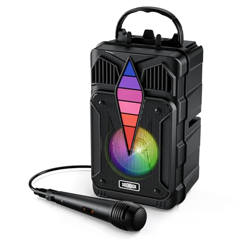 Portable Speaker with Voice Control, RGB Multi-Color Rhythm Light, Support TWS Pairing, Support USB/TF/FM/AUX Connection, Suitable for Home Party or Outdoor Use (Black) by Dnil - Used condition - US$53.82