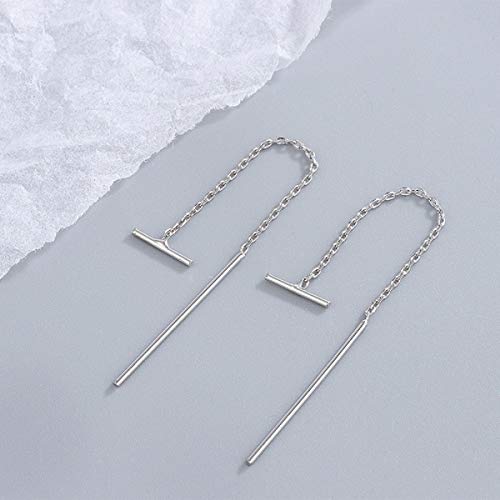 Minimalist Sterling Silver Tassel Chain Drop Dangle Small Hoop Earrings Rhinestone Crawler Earrings Long Ear Stud Climber Earrings for Women