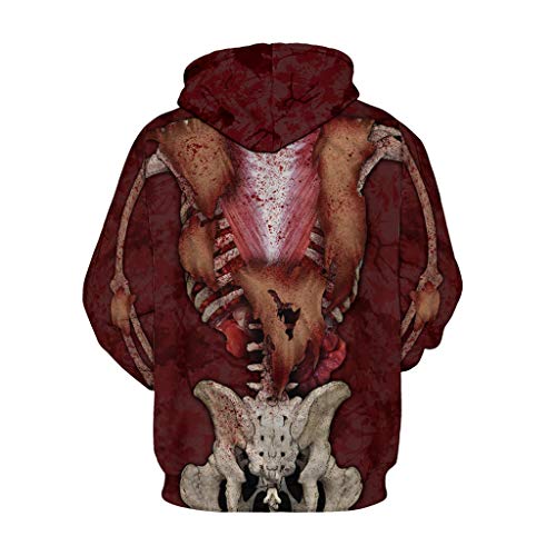 Jessie storee Helloween Hooded Sweatshirt Skeleton Minced Meat Internal Organs Print Pullover Hoodie Women Men Couples Unisex Horror Clothing Large Size Sweater Loose Baseball Uniform Tide,Red,L
