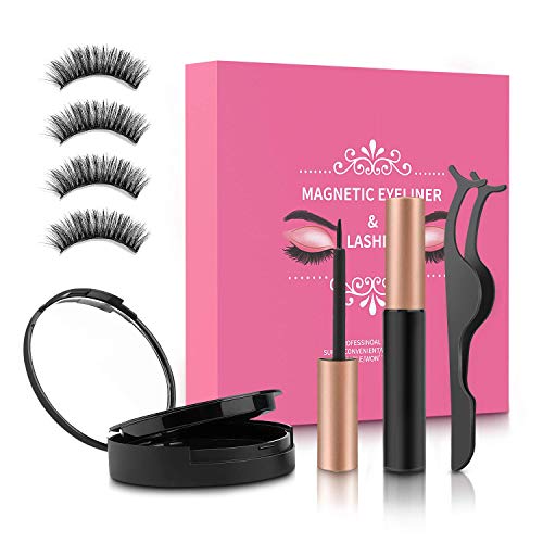 Magnetic Eyelashes and Magnetic Eyeliner Kits, Kupton 3D Magnetic Eyelashes (4 pcs) Kits Reusable No Glue False Eyelashes for Natural Look Charming Eyes