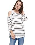 Allegra K Women's Stripes Cut Out Shoulder High Low Hem Tunic Top