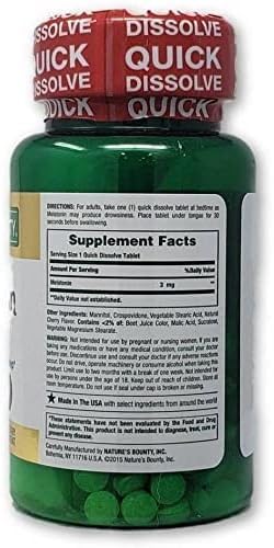 NATURE’S BOUNTY MELATONIN 3MG QUICK DISSOLVE, SLEEP AID SUPPLEMENT, SLEEP AIDS FOR ADULTS, CHERRY FLAVOR, 240 COUNT (PACK OF 1)